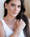 Pulseira Malha Fita e Cordão Baiano Ródio Branco