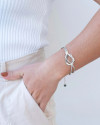 Pulseira Malha Fita e Cordão Baiano Ródio Branco