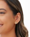 Brinco Ear Cuff Corações Cravejado Cristal Banhado a Ouro 18K
