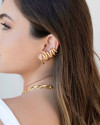 Ear Cuff Duplo 7 Filetes Liso Pressão Banhado a Ouro 18K