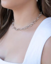 Choker Elos Ovais Lisos Ródio Branco