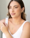 Conjunto Flor Cravejada Geométrica Cristal Banhado a Ouro 18K