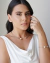 Bracelete Bola Lisa e Pérola Ródio Branco