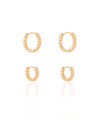 Brinco Duplo  Argolas Click Detalhes Cravejado Cristal Banhado a Ouro 18K