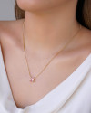 Conjunto Retangular Safira Rosa  Banhado a Ouro 18K