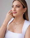 Choker Elos Pontos de Luz Cristal Pérolas Coração Banhado a Ouro 18K