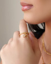 Anel Chave Coração Cravejado Cristal Tamanho 20 Banhado a Ouro 18K
