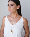 Gargantilha Longa Rabo de Rato Pingente Folha Banhado a Ouro 18K - 65 cm