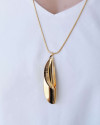 Gargantilha Longa Rabo de Rato Pingente Folha Banhado a Ouro 18K - 65 cm
