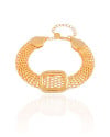 Pulseira Malha Italiana Retângulo Liso Banhado a Ouro 18K