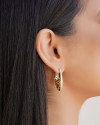 Brinco Argola Click Detalhada Cravejada Cristal 3.1 cm Banhado a Ouro 18K