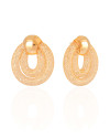 Brinco Duplo Telas Cristais 3.4 cm Banhado a Ouro 18K