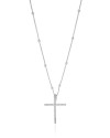 Gargantilha Veneziana Bolinhas Cruz Cravejada Cristal Ródio Branco - 45 cm