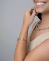 Pulseira Elos Ovais Lisos Detalhado Ródio Branco