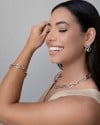 Pulseira Elos Ovais Lisos Detalhado Ródio Branco