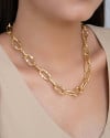 Gargantilha Elos Ovais Lisos Detalhados 12 mm Banhado a Ouro 18K - 45 cm