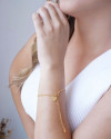 Pulseira Elos Pingente Coração Cachorro Ponto de Luz Cristal Banhado a Ouro 18K