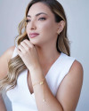 Pulseira Elos Pingente Coração Gato Ponto de Luz Cristal Banhado a Ouro 18K