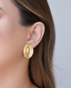 Brinco Oval Liso Detalhado 3.0 cm Banhado a Ouro 18K