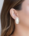 Brinco Oval Liso Detalhado 3.0 cm Ródio Branco