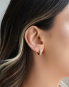 Brinco Argola Click Cravejada Cristal 1.2 cm Banhado a Ouro 18K