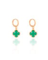 Brinco Argola Click Trevo Esmeralda 2.6 cm Banhado a Ouro 18K