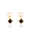 Brinco Argola Click Trevo Preto 2.6 cm Banhado a Ouro 18K