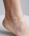 Tornozeleira Elos Estrelas Bolas Coloridas Banhado a Ouro 18K