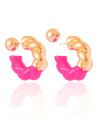 Brinco Argola Torcida Pink Bola Lisa 3.4 cm Banho Dourado