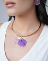 Conjunto Pétalas Lilás Banho Dourado