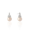 Brinco Cravejado Cristal Pérola 12 mm Ródio Branco