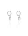 Brinco Argola Click Lisa Retângulo Cristal 2.3 cm Ródio Branco