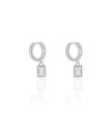 Brinco Argola Click Cravejado Cristal Retângulo 2.2 cm Ródio Branco