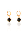 Brinco Argola Click Trevo Preto 2.8 cm Banhado a Ouro 18K
