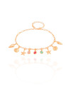 Pulseira Elos Conchas Estrelas Pontos de Luz Coloridos Banhado a Ouro 18K