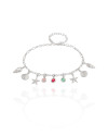 Pulseira Elos Conchas Estrelas Pontos de Luz Coloridos Ródio Branco