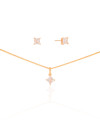 Conjunto Quadrado Cristal 4 mm Banhado a Ouro 18K