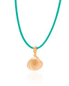 Choker Fio Coreano Verde Água Concha Banhado a Ouro 18K