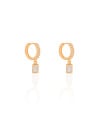 Brinco Argola Click Cravejada Pingente Retangular Cristal 2.0 cm Banhado a Ouro 18K