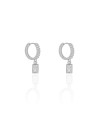 Brinco Argola Click Cravejada Pingente Retangular Cristal 2.0 cm Ródio Branco