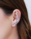 Ear Cuff Baguetes Coloridas 4.9 cm Ródio Branco