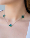 Choker Elos Trevos Esmeralda Ródio Branco