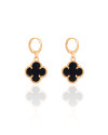 Brinco Argola Click Trevo Preto 3.2 cm Banhado a Ouro 18K