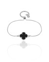 Pulseira Trevo Preto Fecho Gravata Ródio Branco