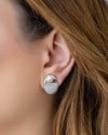 Brinco Oval Liso e Cravejado Cristal 2.0 cm Ródio Branco