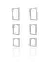 Trio de Argolas Retangulares Cravejadas Cristal Ródio Branco