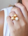 Anel Ajustável Bolas Pérola Tamanho G Banhado a Ouro 18K