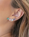 Ear Cuff Pontos de Luz Coloridos 2.9 cm Ródio Branco