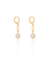 Brinco Argola Click Elo Oval Pérola 3.5 cm Banhado a Ouro 18K