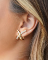 Brinco em X Cravejado Cristal 2.4 cm Banhado a Ouro 18K